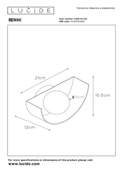 Lucide BENNI - Lámpara de pared - 1xG9 - Negro - técnico